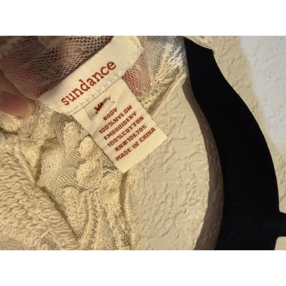 SUNDANCE Sheer Embroidered High Neck Boho Festival Lace Stretchy Cream Floral XL - Picture 4 of 7